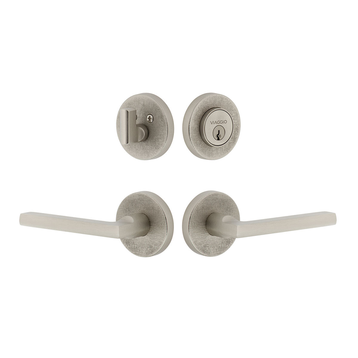 Circolo Linen Rosette Entry Set with Milano Lever in Satin Nickel