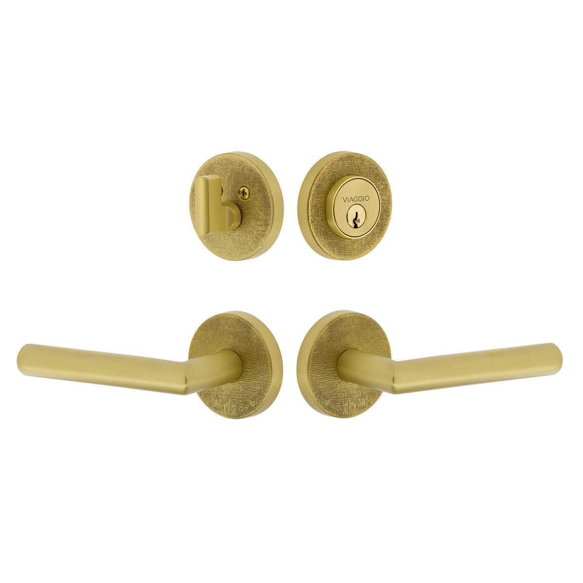 Circolo Linen Rosette Entry Set with Moderno Lever in Satin Brass