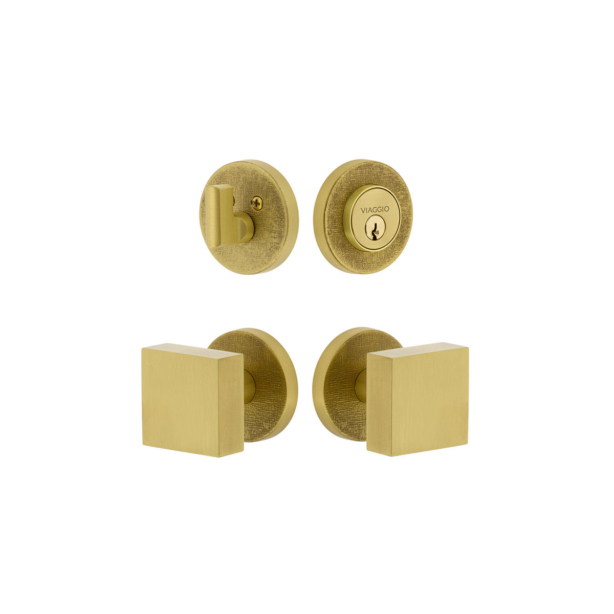 Circolo Linen Rosette Entry Set with Quadrato Knob in Satin Brass