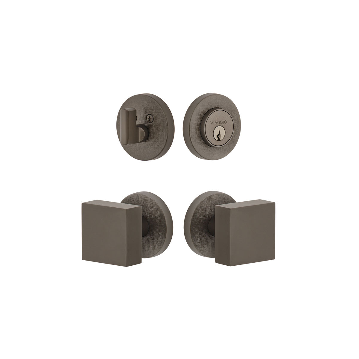 Circolo Linen Rosette Entry Set with Quadrato Knob in Titanium Gray