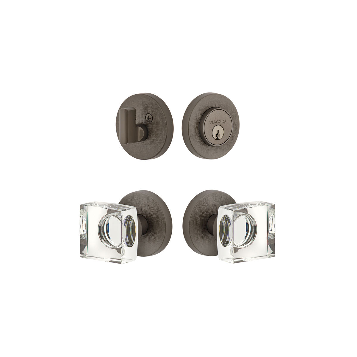 Circolo Linen Rosette Entry Set with Quadrato Crystal Knob in Titanium Gray