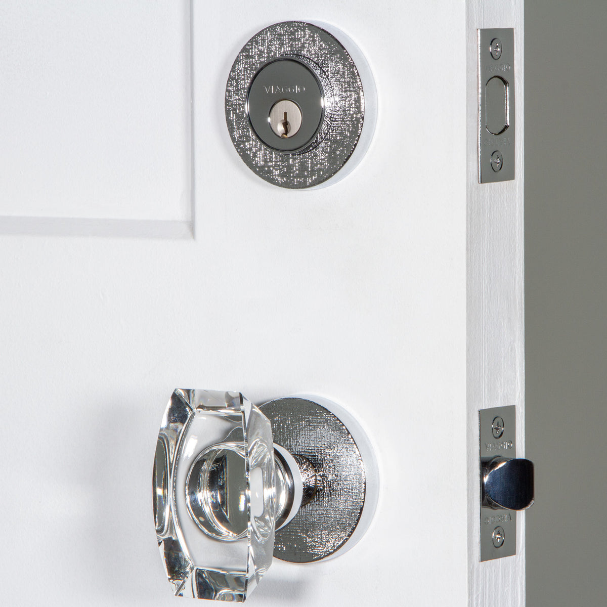 Circolo Linen Rosette Entry Set with Stella Knob in Bright Chrome