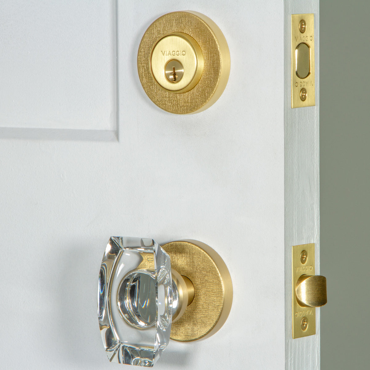 Circolo Linen Rosette Entry Set with Stella Knob in Satin Brass