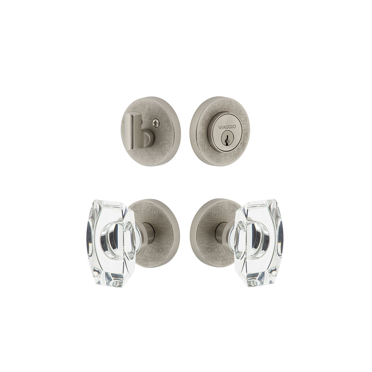 Circolo Linen Rosette Entry Set with Stella Knob in Satin Nickel