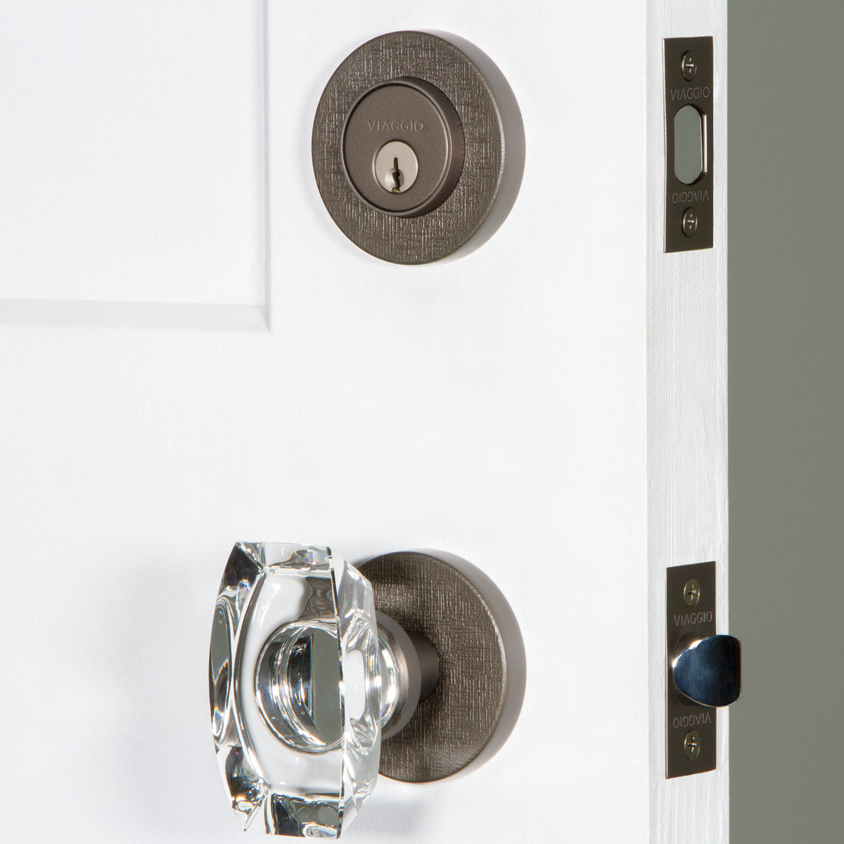 Circolo Linen Rosette Entry Set with Stella Knob in Titanium Gray