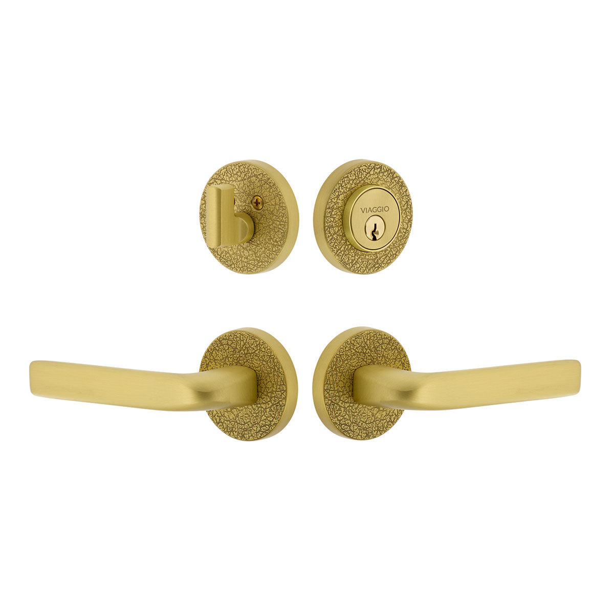 Circolo Leather Rosette Entry Set with Bella Lever in Satin Brass