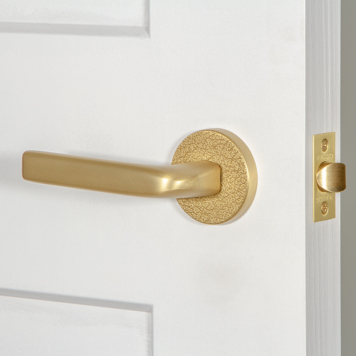 Circolo Leather Rosette with Bella Lever in Satin Brass