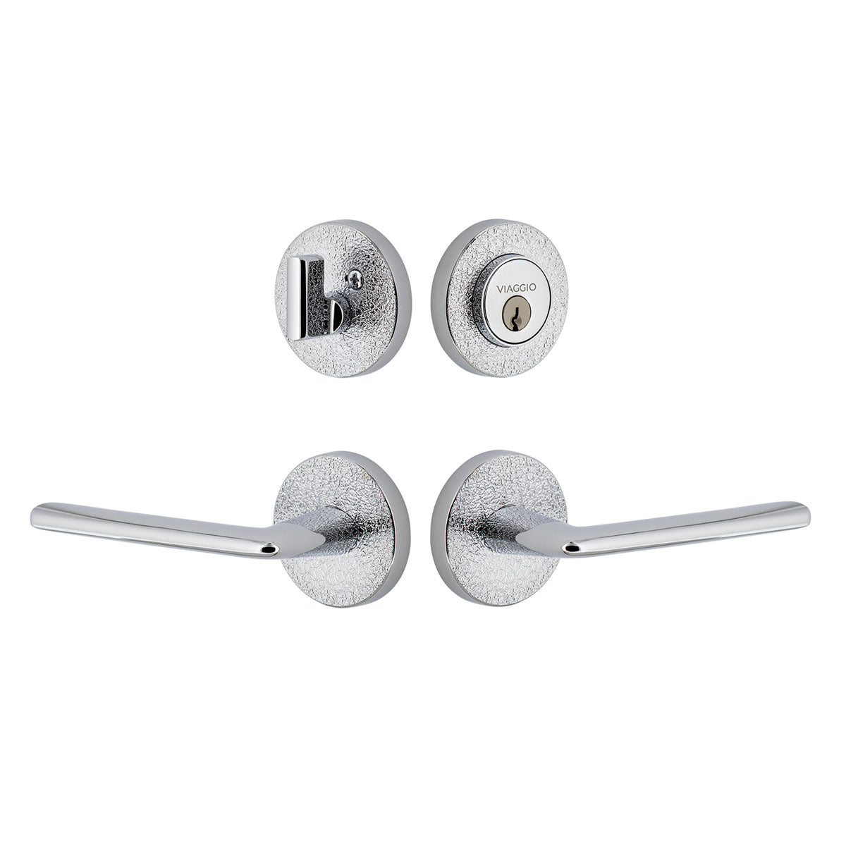 Circolo Leather Rosette Entry Set with Brezza Lever in Bright Chrome