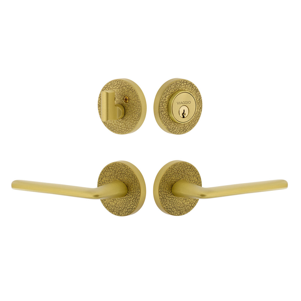 Circolo Leather Rosette Entry Set with Brezza Lever in Satin Brass