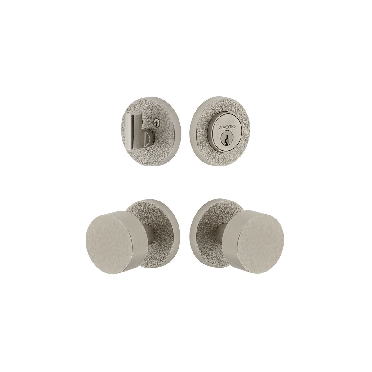 Circolo Leather Rosette Entry Set with Circolo Knob in Satin Nickel