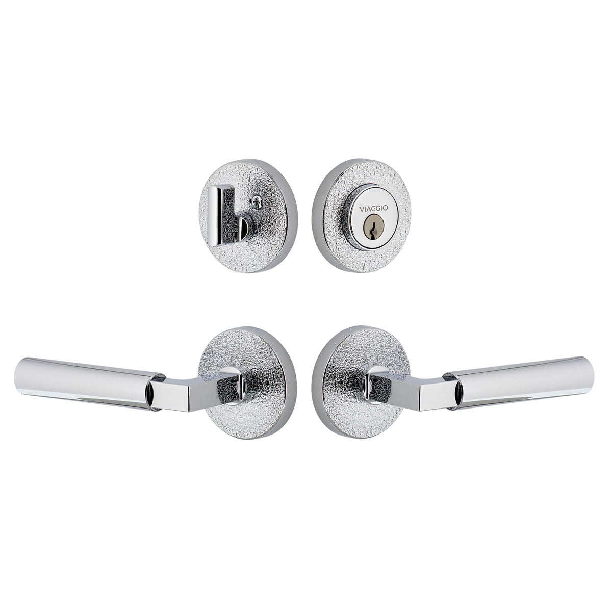 Circolo Leather Rosette Entry Set with Contempo Lever in Bright Chrome