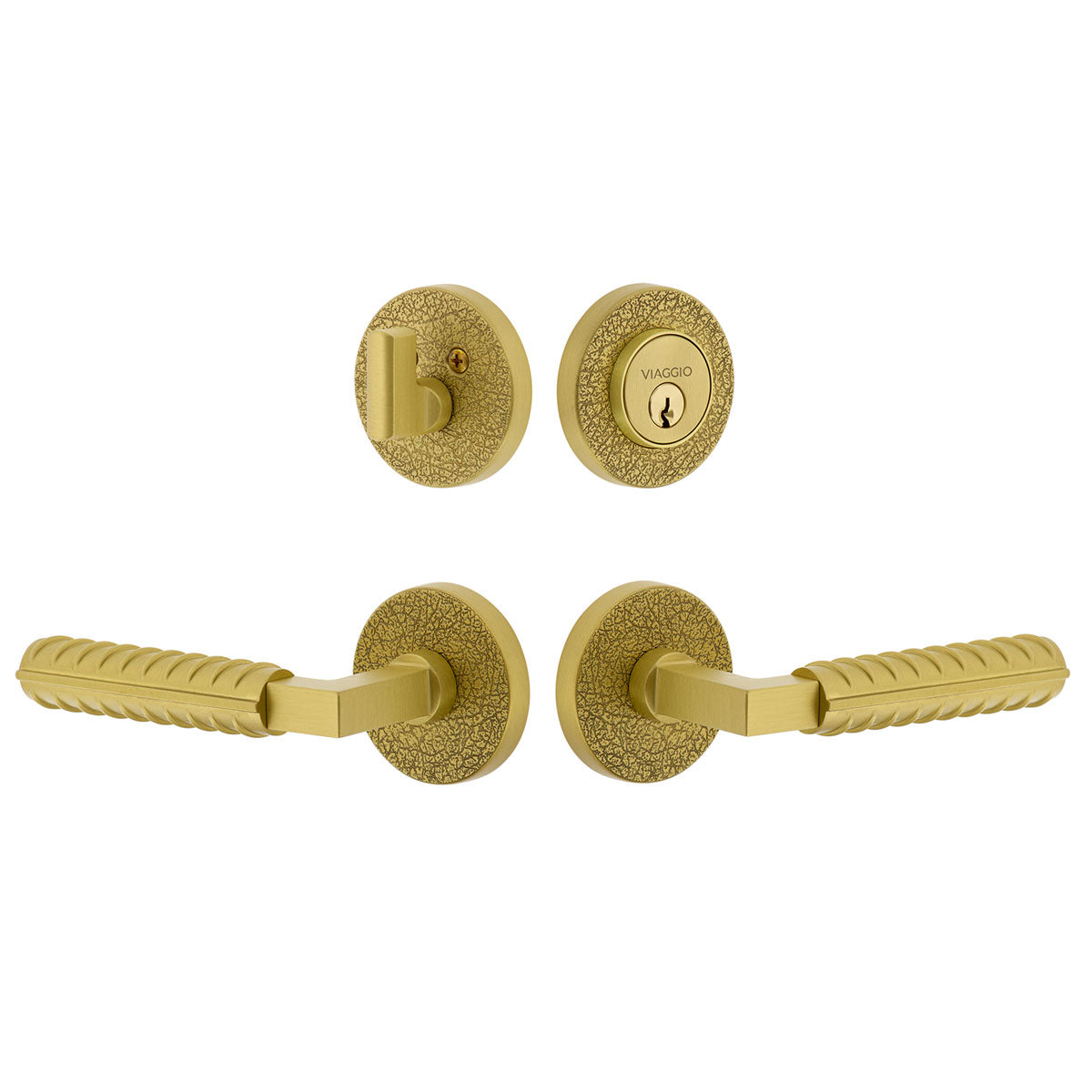 Circolo Leather Rosette Entry Set with Contempo Rebar Lever in Satin Brass