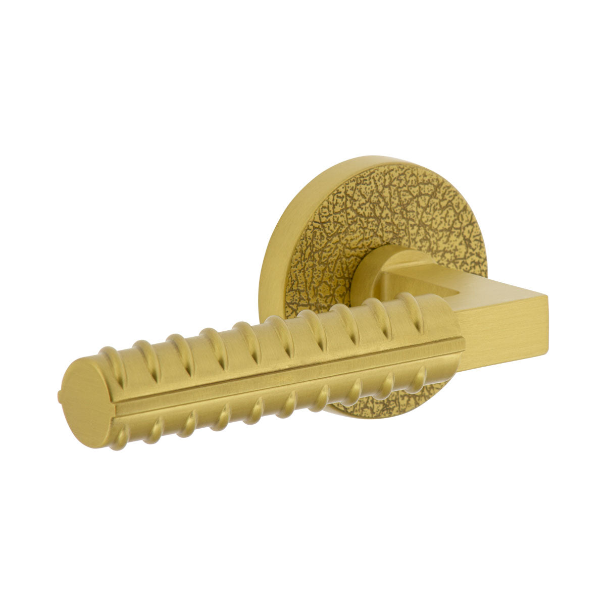 Circolo Leather Rosette with Contempo Rebar Lever in Satin Brass