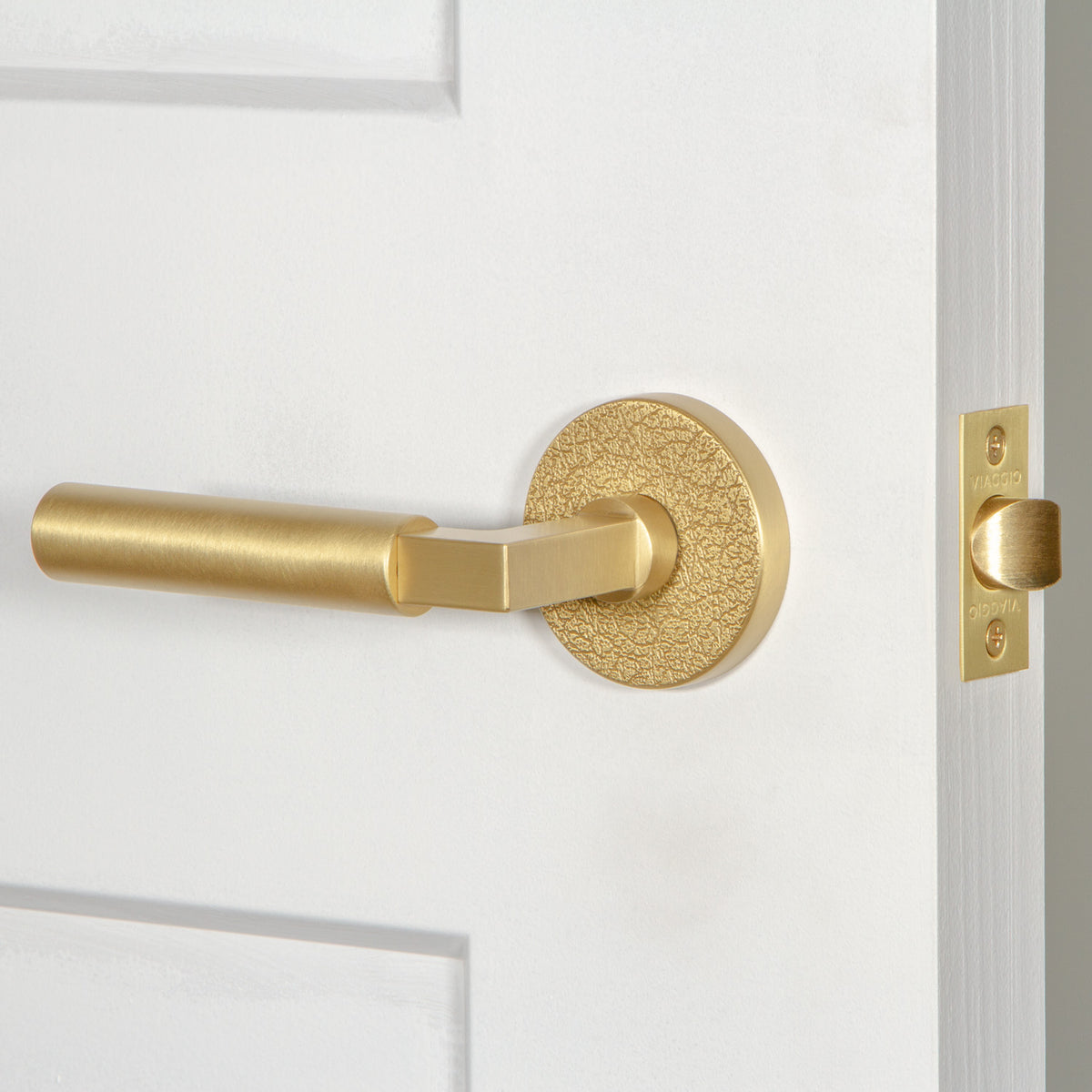 Circolo Leather Rosette with Contempo Lever in Satin Brass