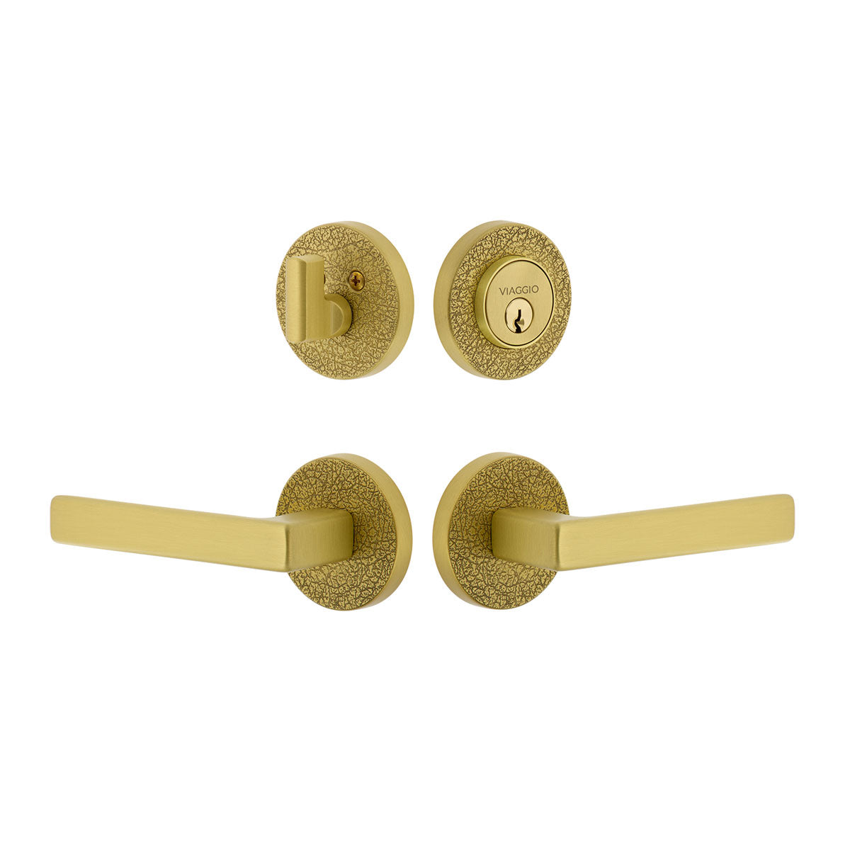 Circolo Leather Rosette Entry Set with Lusso Lever in Satin Brass