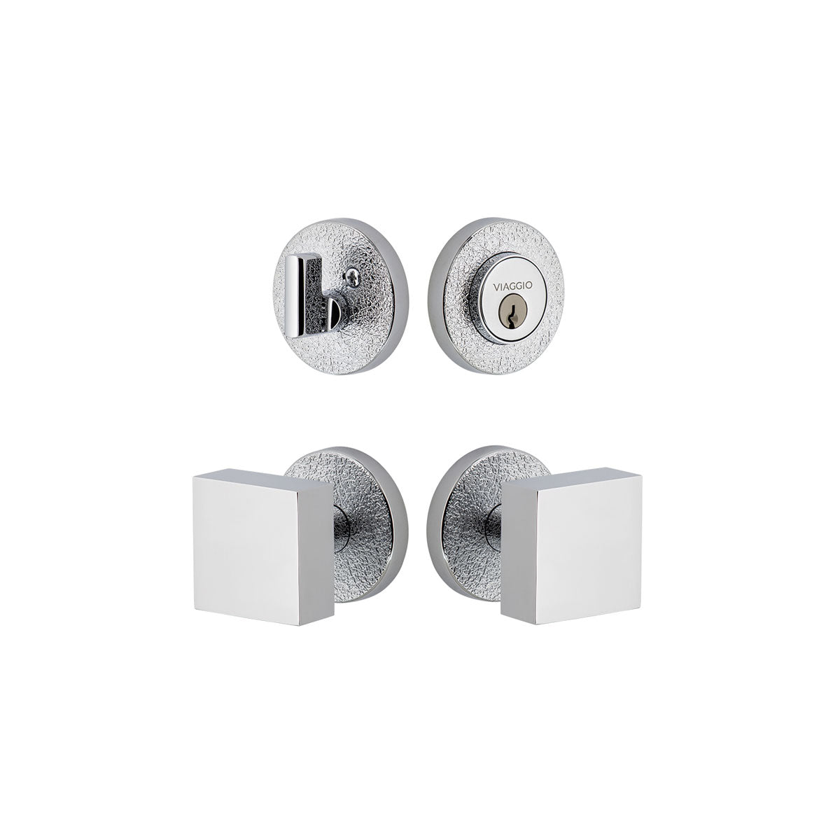 Circolo Leather Rosette Entry Set with Quadrato Knob in Bright Chrome