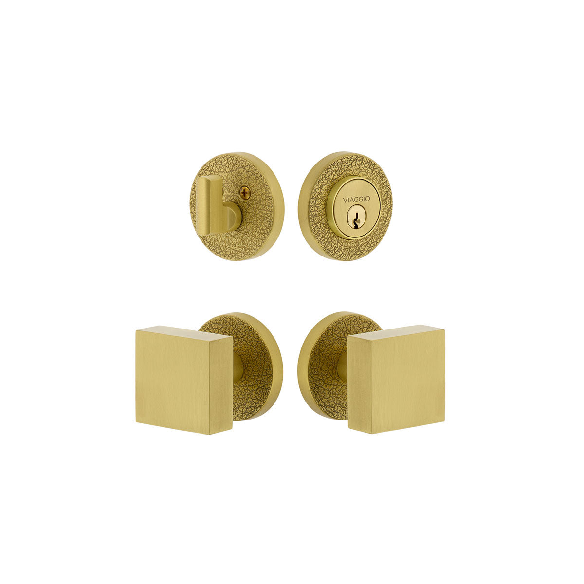 Circolo Leather Rosette Entry Set with Quadrato Knob in Satin Brass