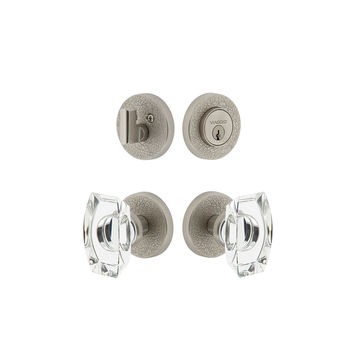 Circolo Leather Rosette Entry Set with Stella Knob in Satin Nickel
