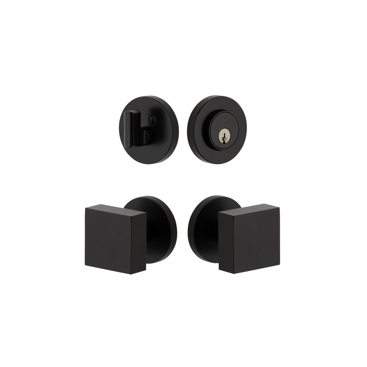 Circolo Rosette Entry Set with Quadrato Knob in Satin Black