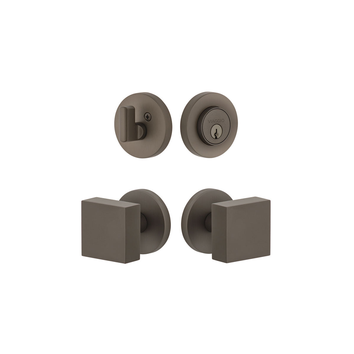 Circolo Rosette Entry Set with Quadrato Knob in Titanium Gray