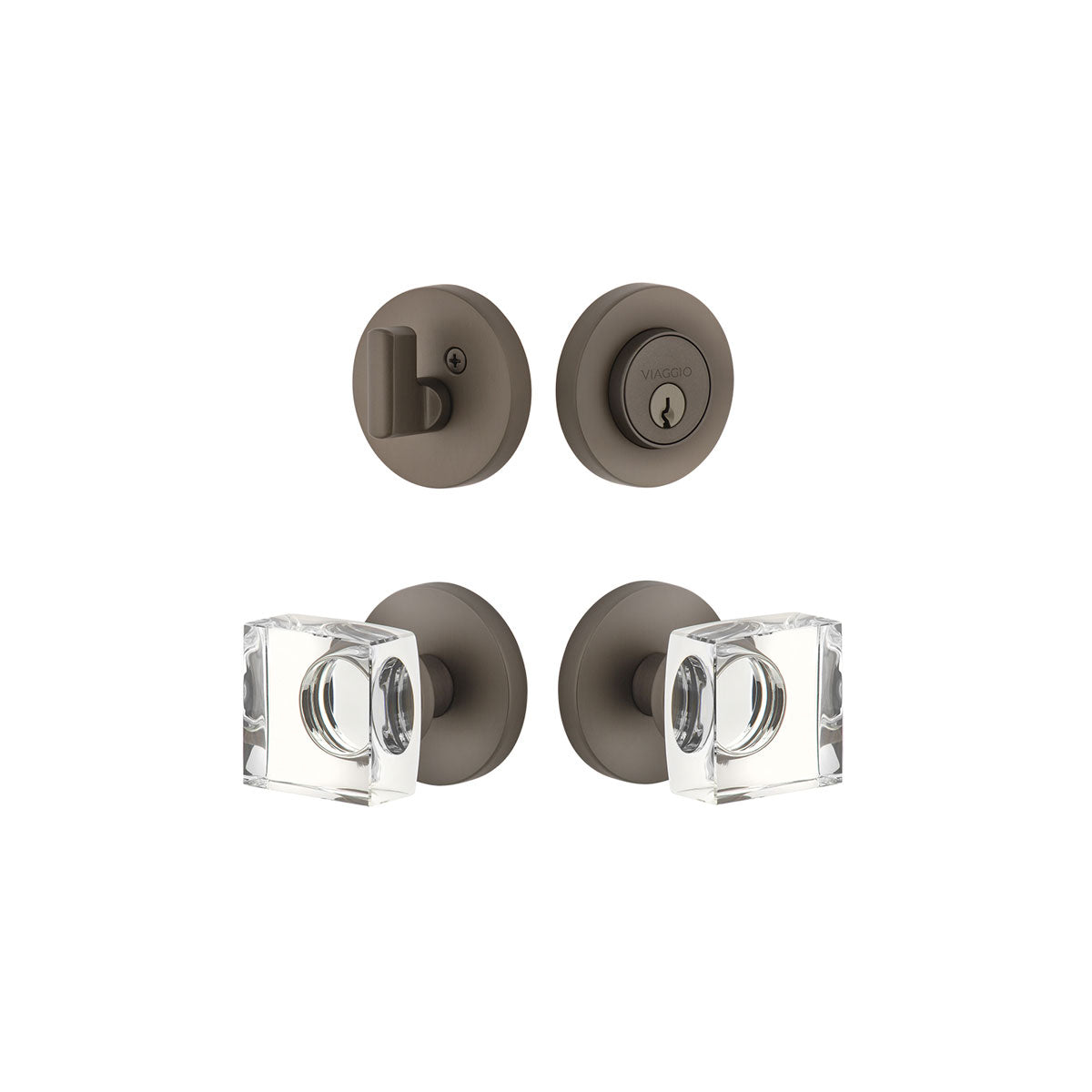 Circolo Rosette Entry Set with Quadrato Crystal Knob in Titanium Gray