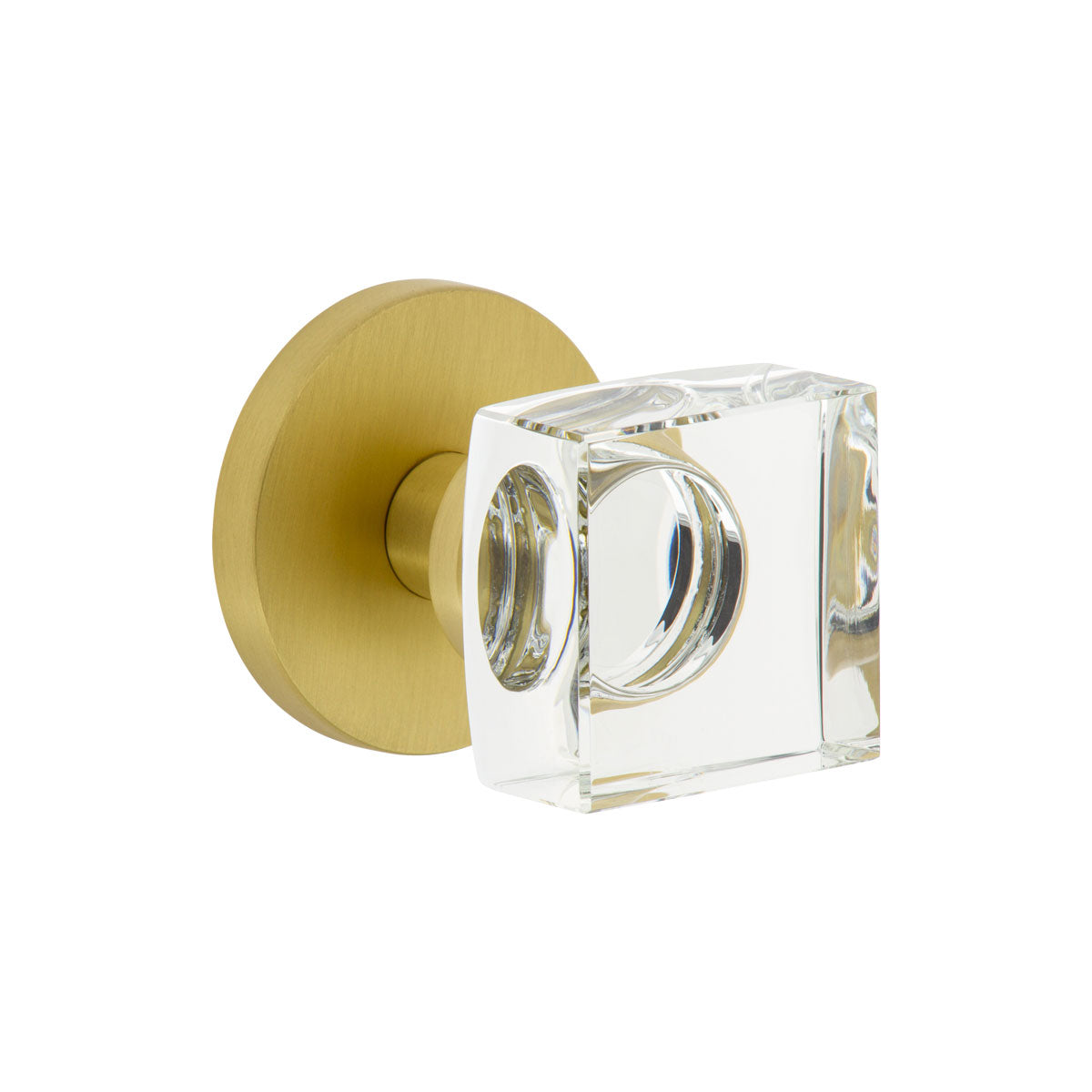 Circolo Rosette with Quadrato Crystal Knob in Satin Brass