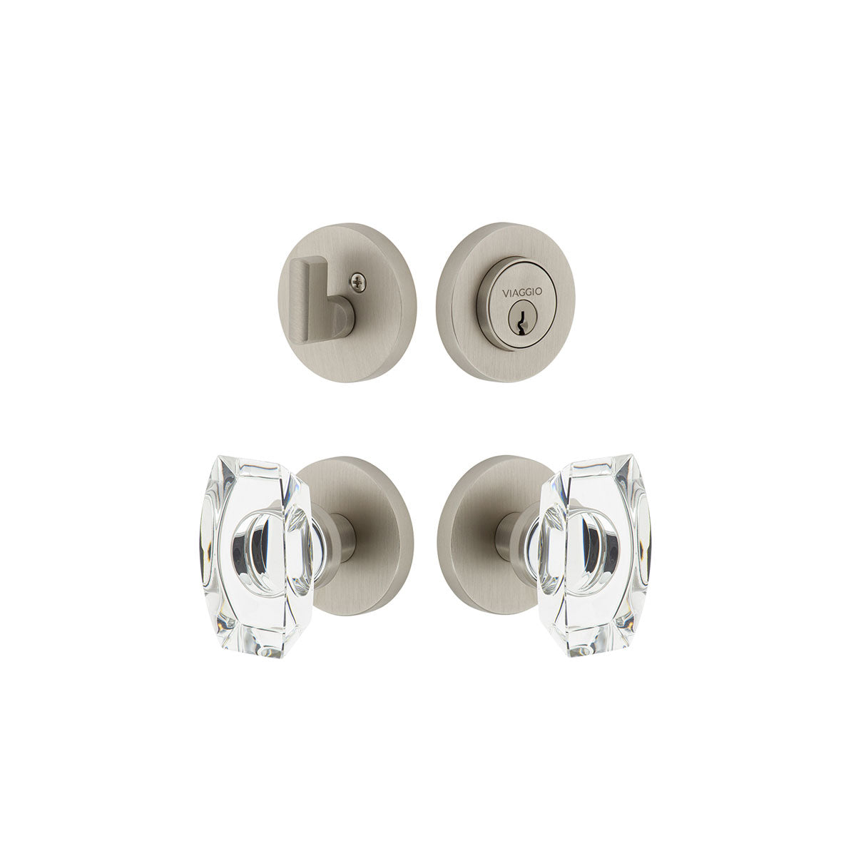 Circolo Rosette Entry Set with Stella Knob in Satin Nickel