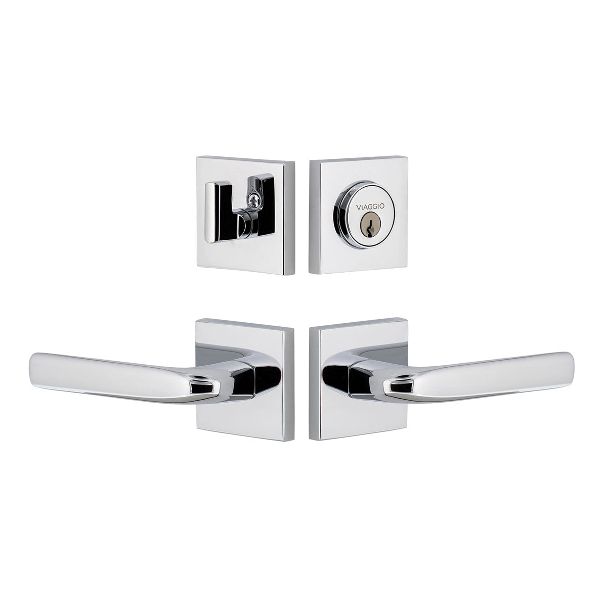 Quadrato Rosette Entry Set with Bella Lever in Bright Chrome