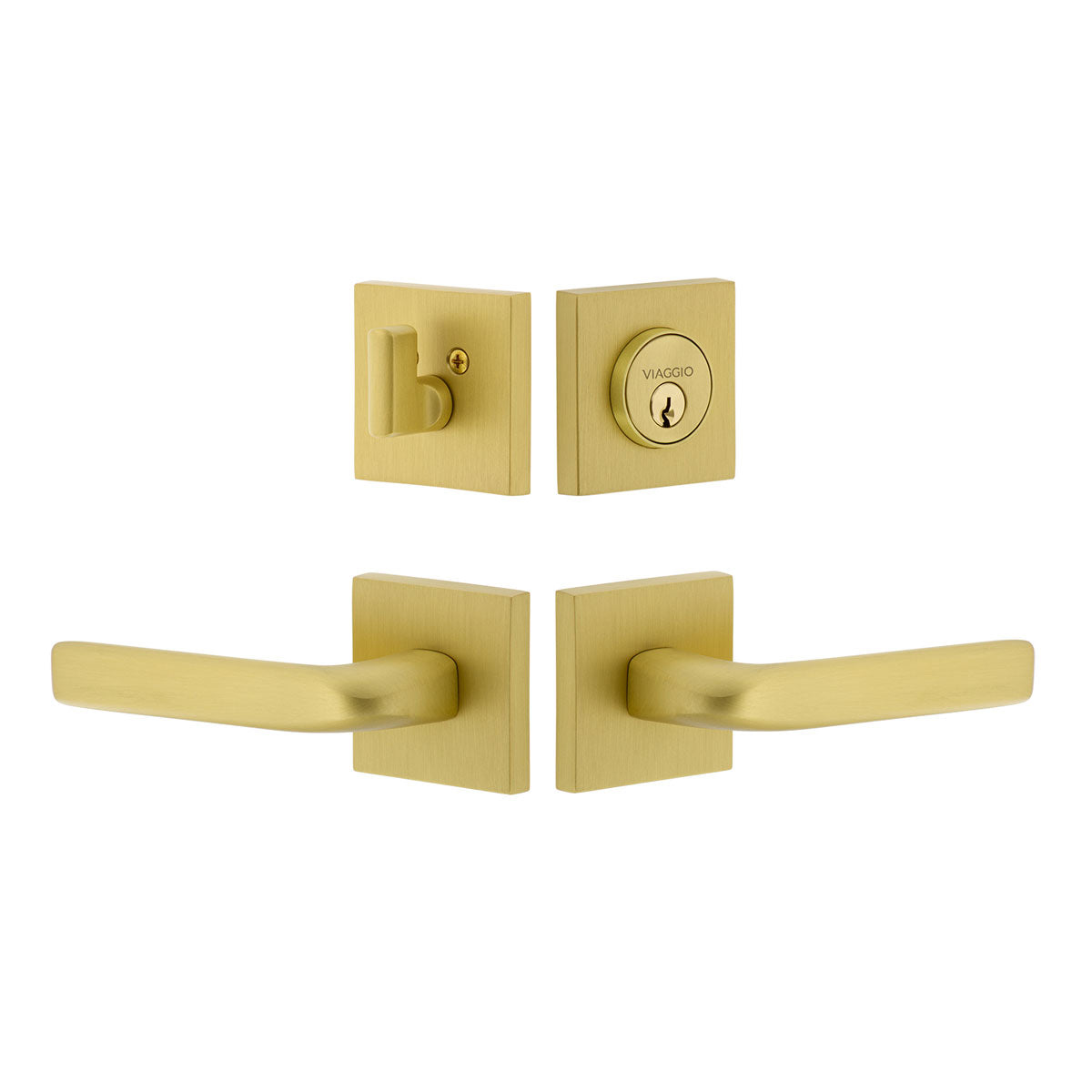 Quadrato Rosette Entry Set with Bella Lever in Satin Brass