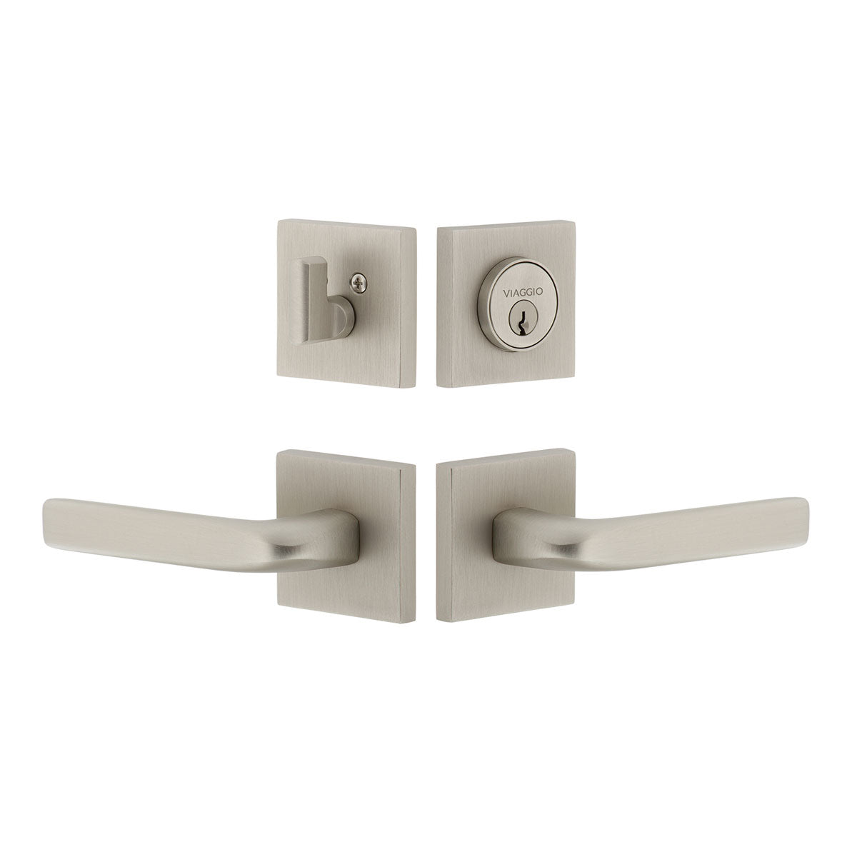 Quadrato Rosette Entry Set with Bella Lever in Satin Nickel