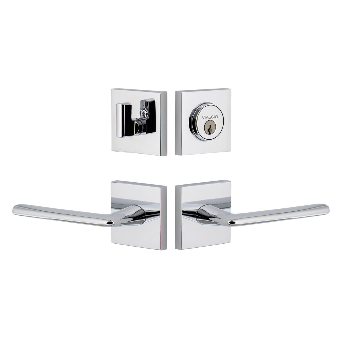 Quadrato Rosette Entry Set with Brezza Lever in Bright Chrome