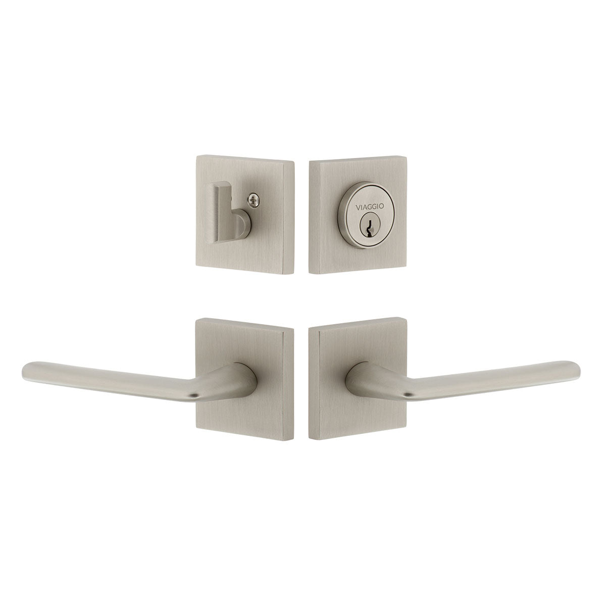 Quadrato Rosette Entry Set with Brezza Lever in Satin Nickel