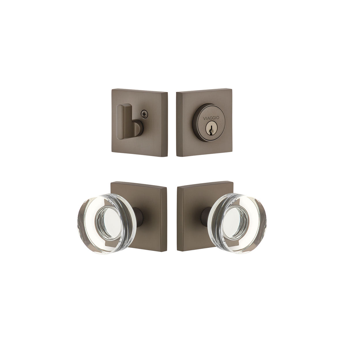 Quadrato Rosette Entry Set with Circolo Crystal Knob in Titanium Gray