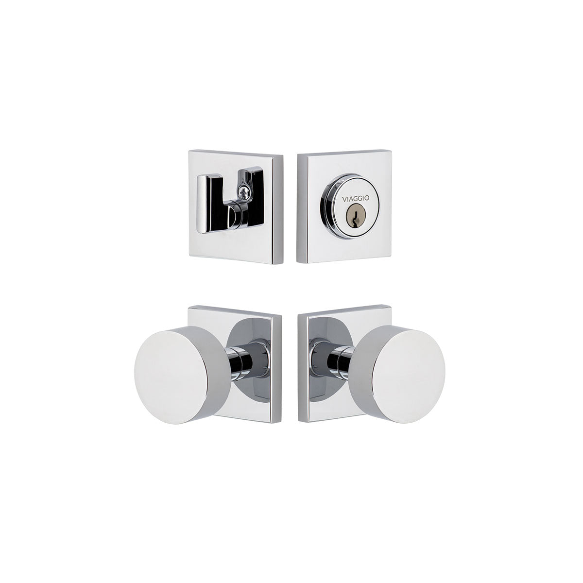 Quadrato Rosette Entry Set with Circolo Knob in Bright Chrome