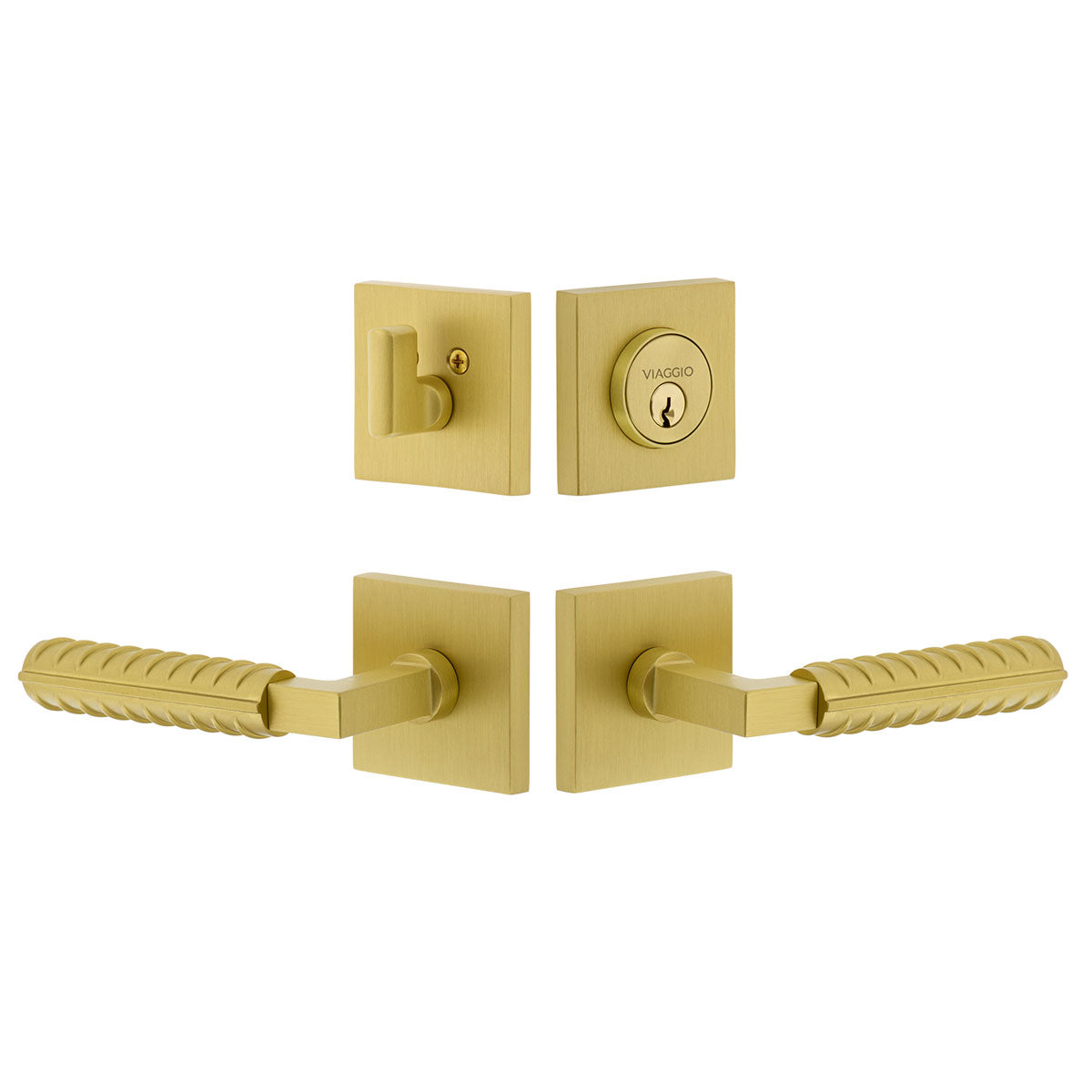 Quadrato Rosette Entry Set with Contempo Rebar Lever in Satin Brass