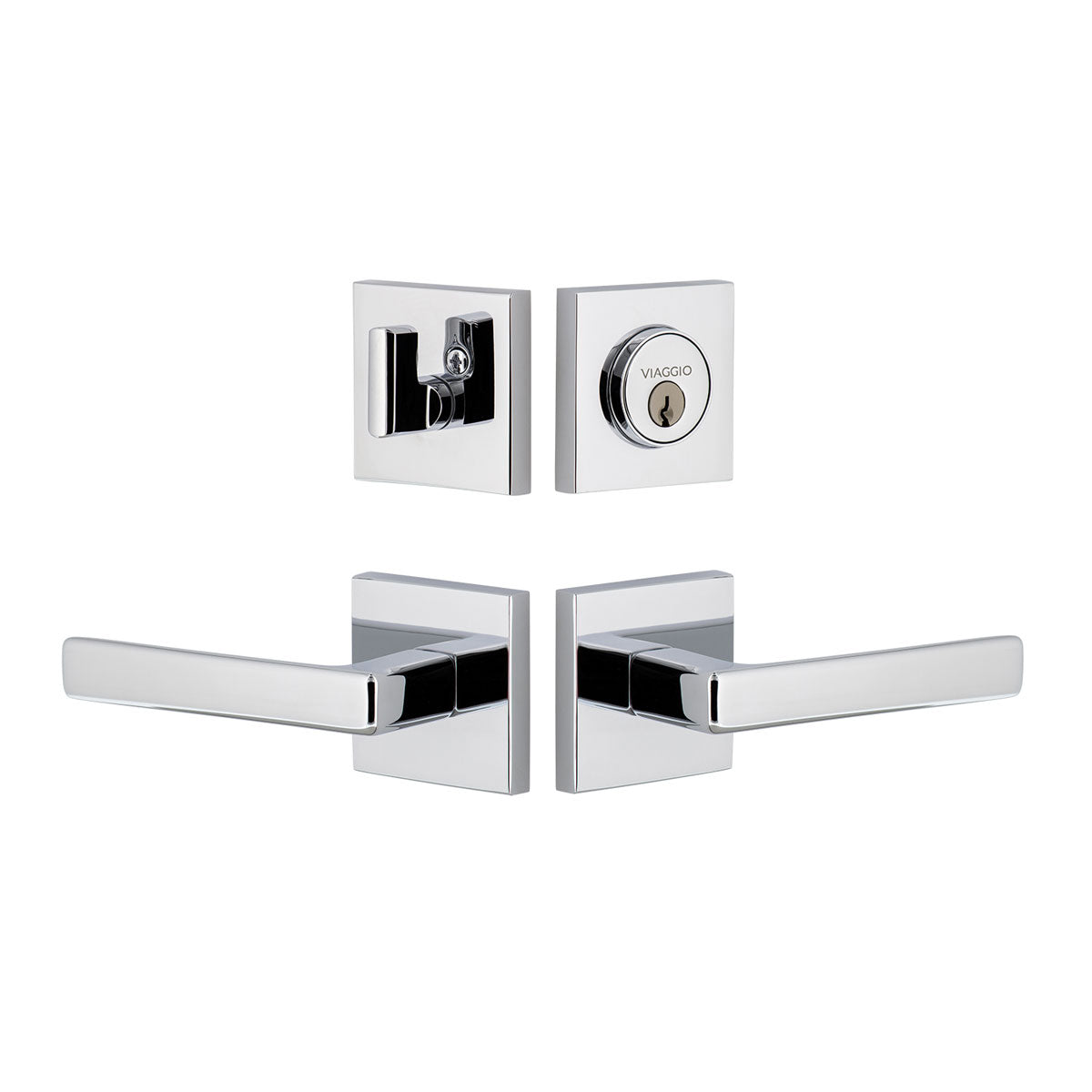 Quadrato Rosette Entry Set with Lusso Lever in Bright Chrome