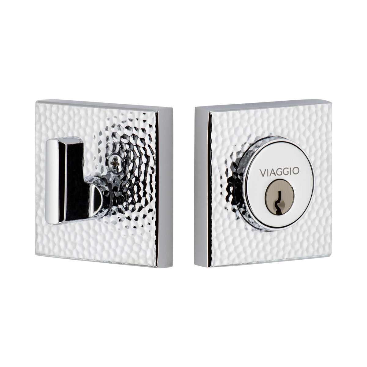 Quadrato Hammered  Single Cylinder Deadbolt in Bright Chrome