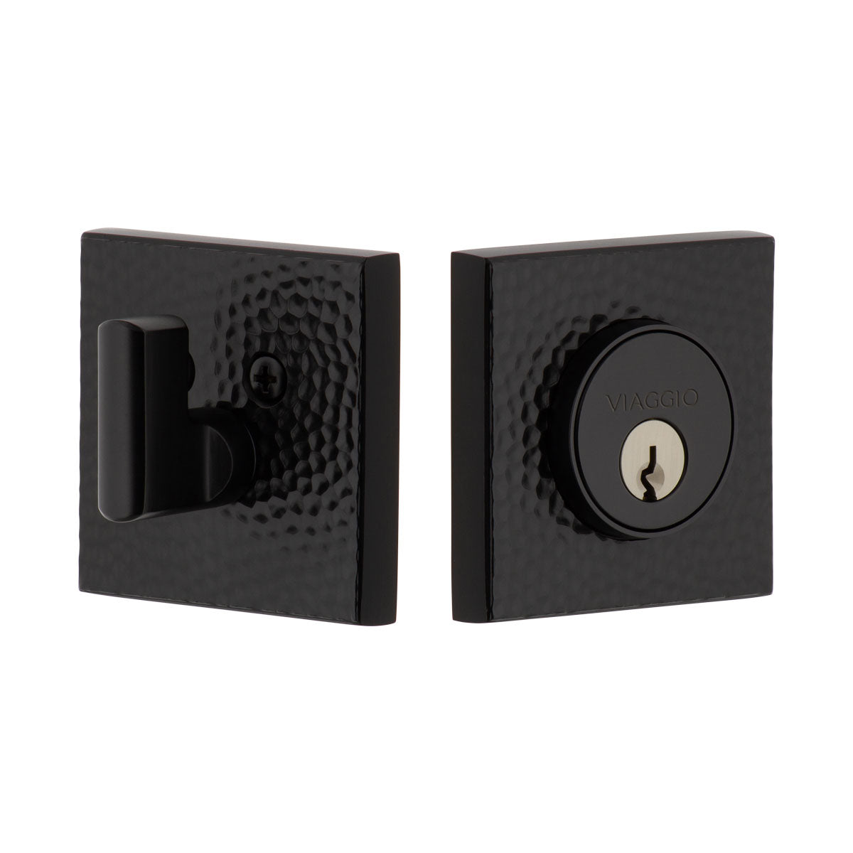 Quadrato Hammered  Single Cylinder Deadbolt in Satin Black