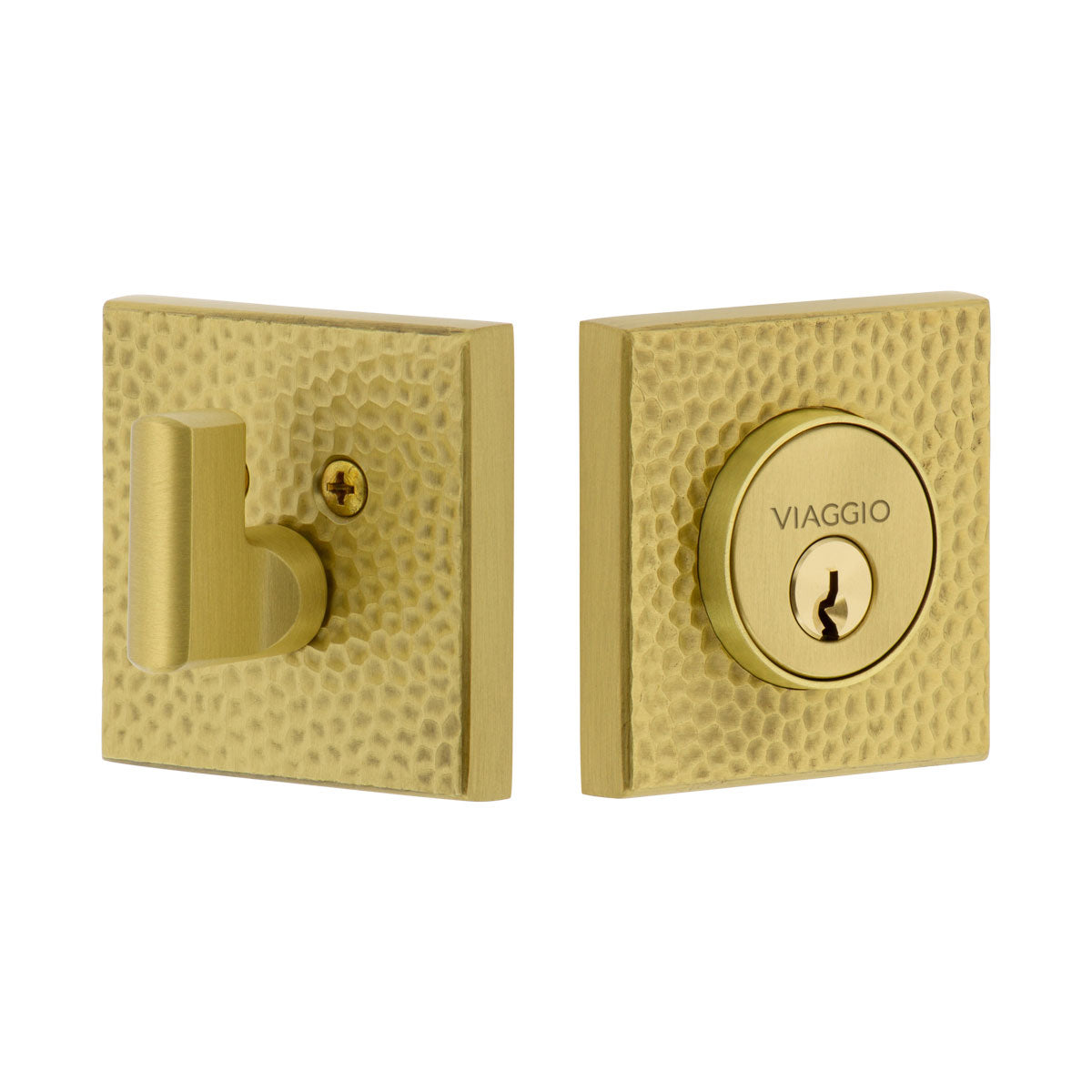 Quadrato Hammered  Single Cylinder Deadbolt in Satin Brass