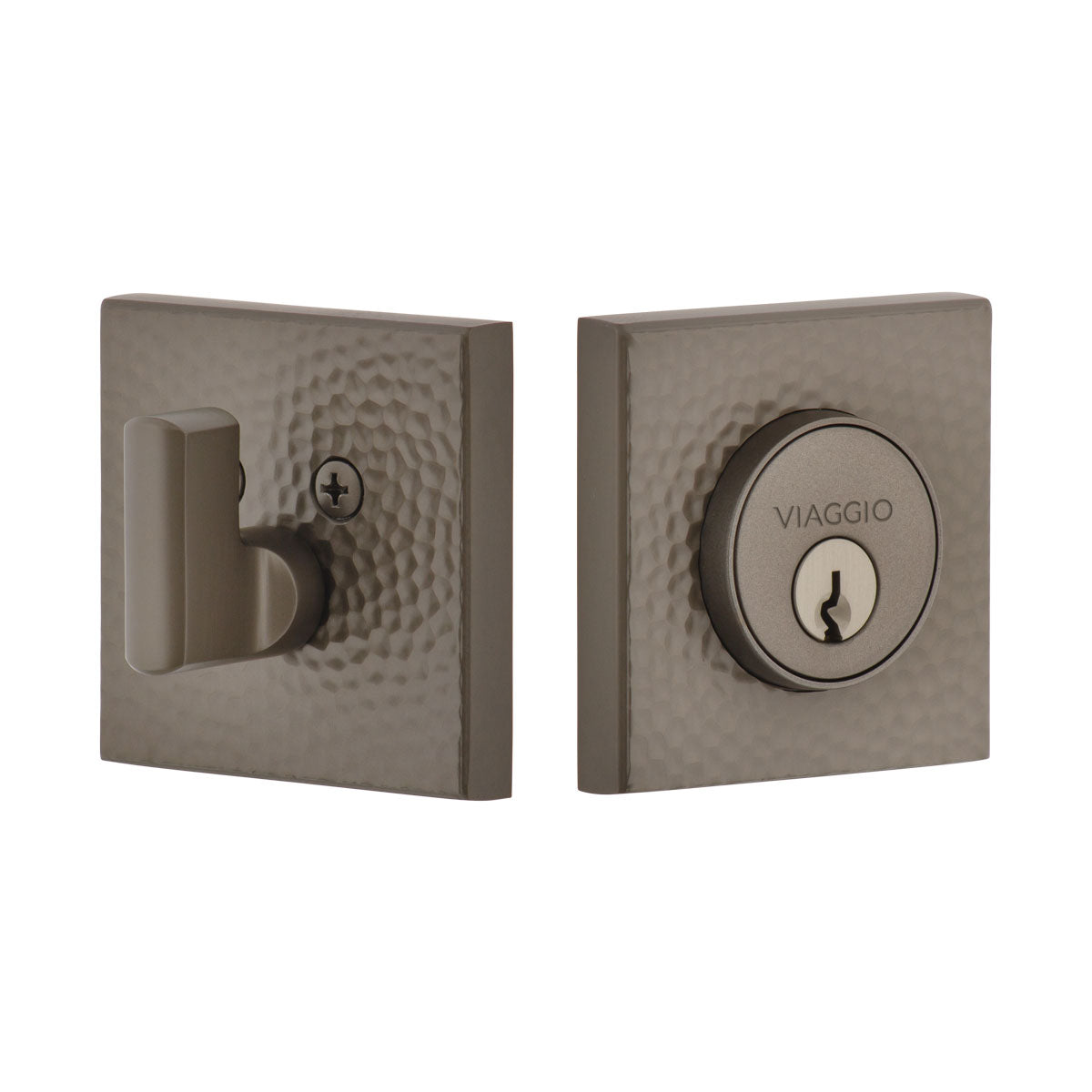 Quadrato Hammered  Single Cylinder Deadbolt in Titanium Gray