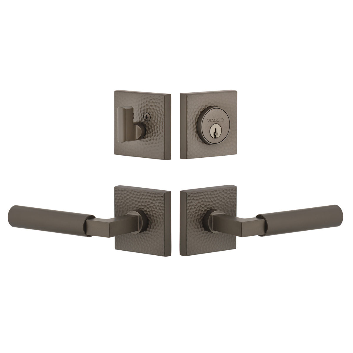 Quadrato Hammered Rosette Entry Set with Contempo Lever in Titanium Gray