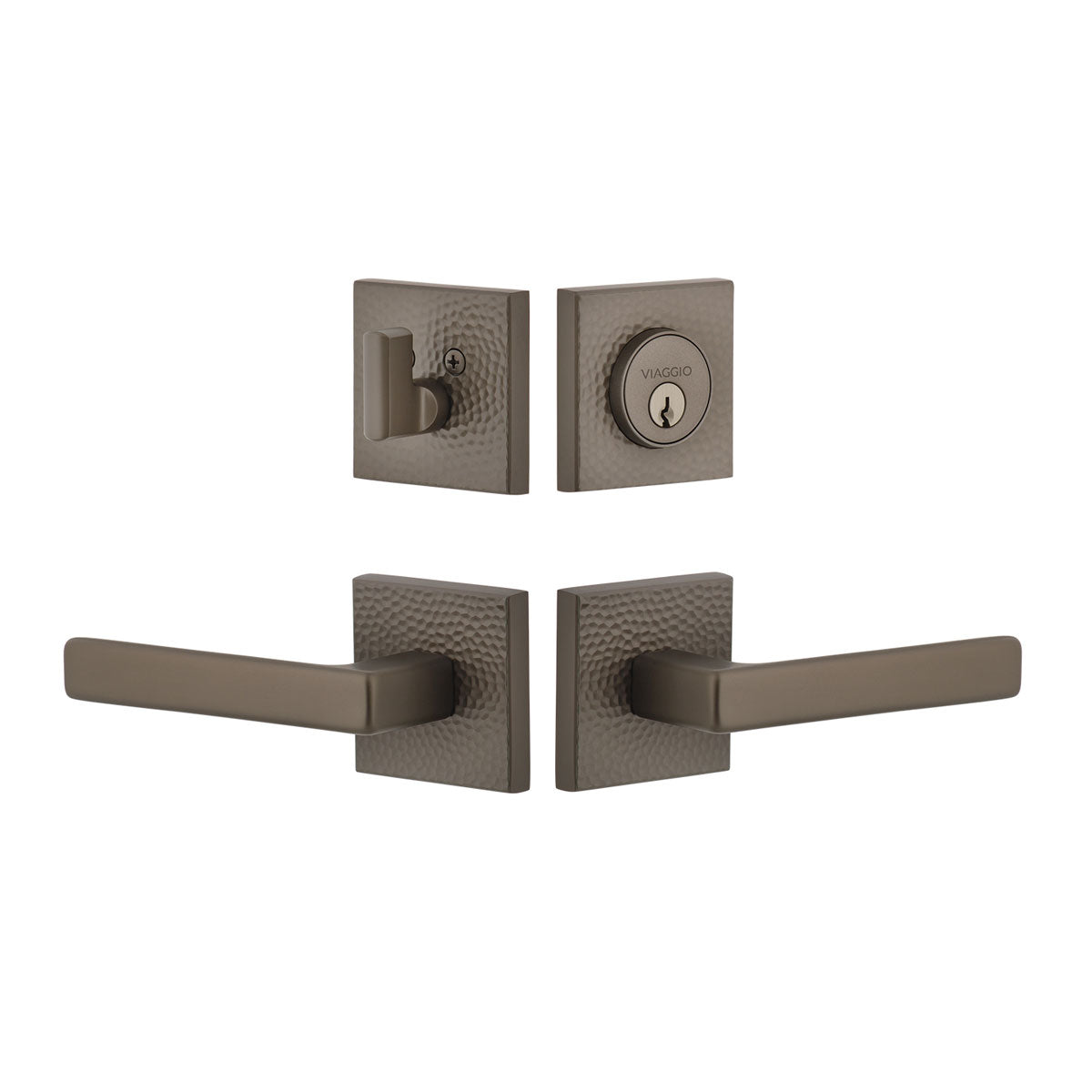 Quadrato Hammered Rosette Entry Set with Lusso Lever in Titanium Gray
