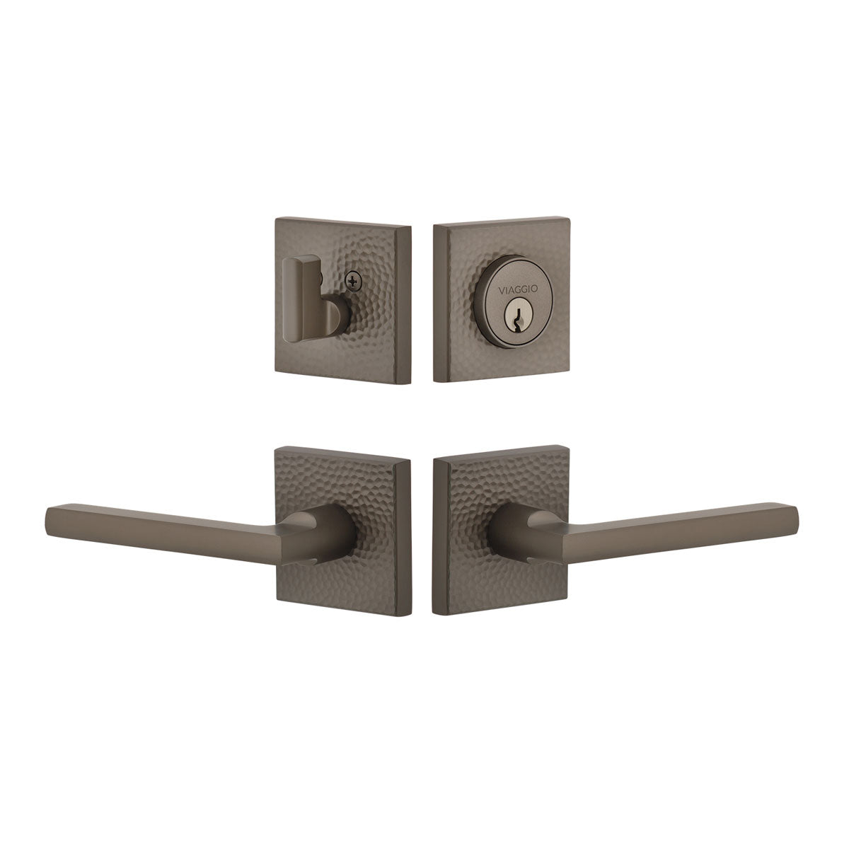 Quadrato Hammered Rosette Entry Set with Milano Lever in Titanium Gray