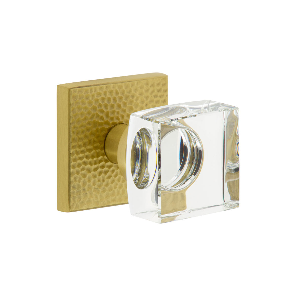 Quadrato Hammered Rosette with Quadrato Crystal Knob in Satin Brass