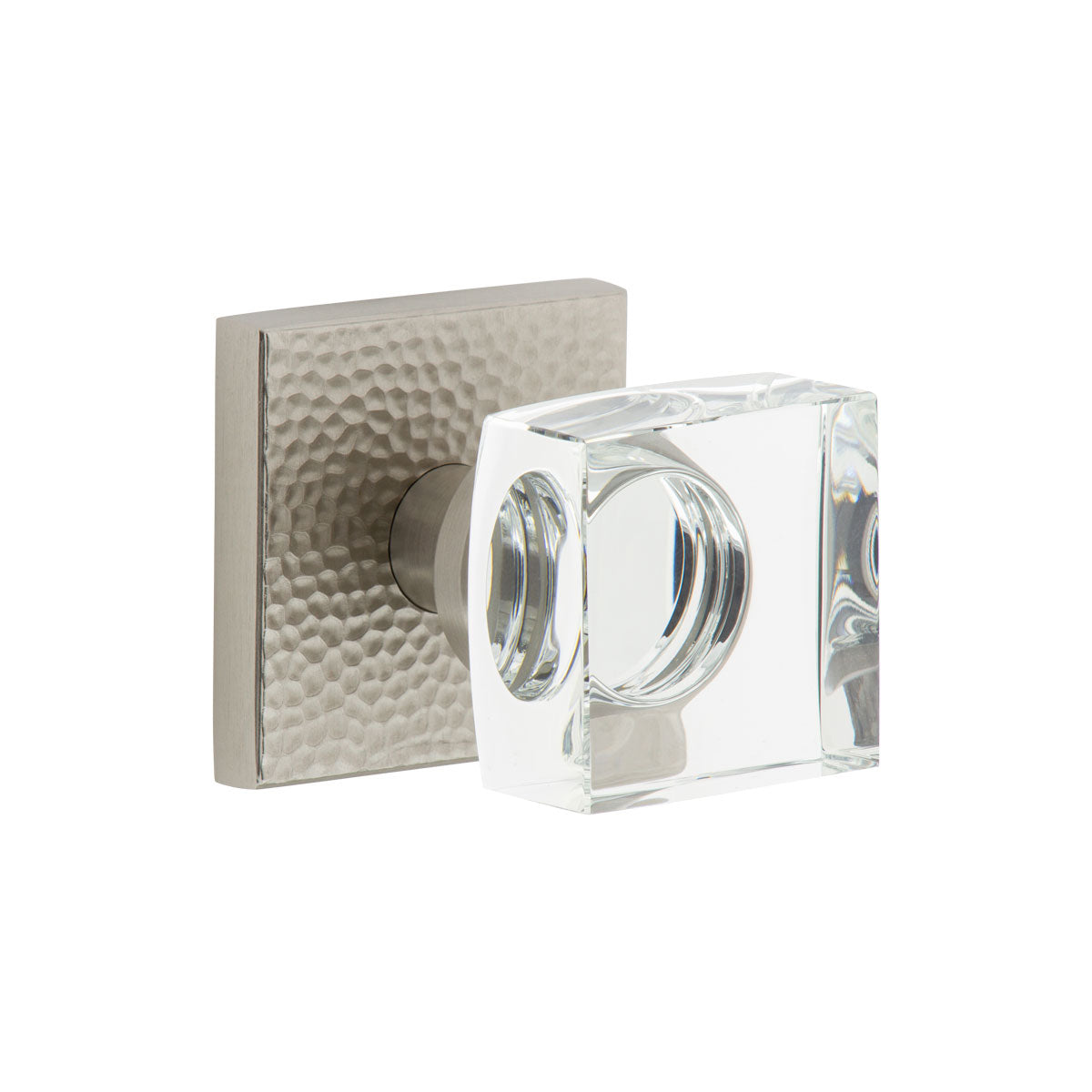 Quadrato Hammered Rosette with Quadrato Crystal Knob in Satin Nickel