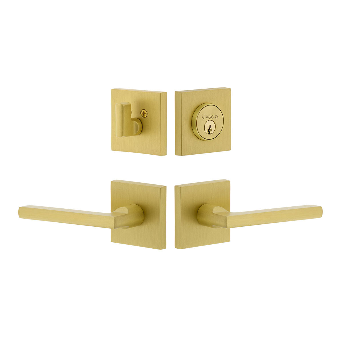 Quadrato Rosette Entry Set with Milano Lever in Satin Brass