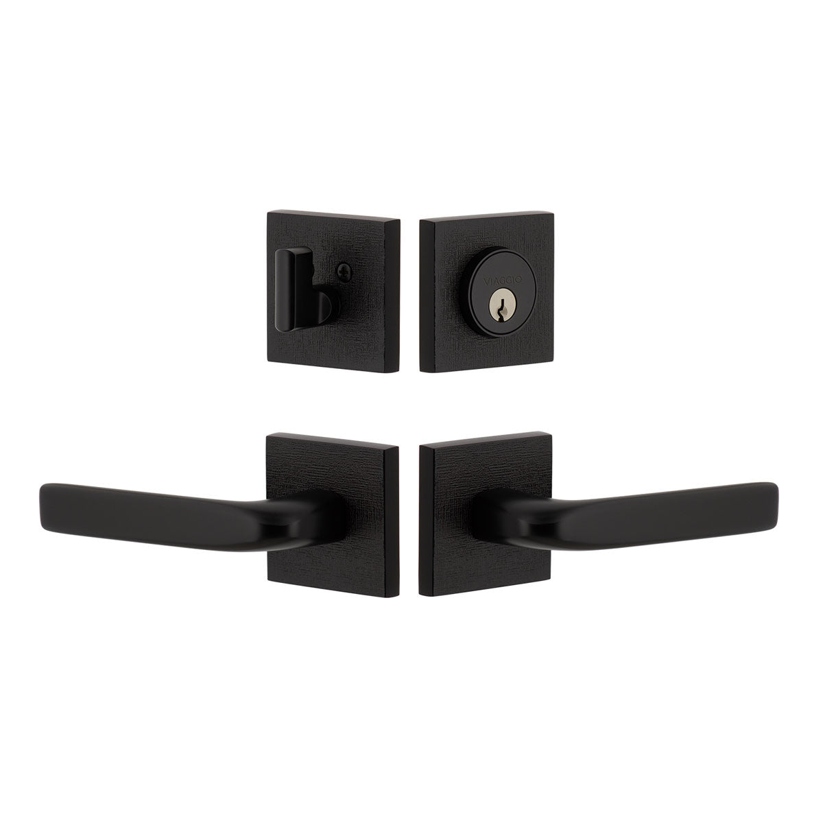 Quadrato Linen Rosette Entry Set with Bella Lever in Satin Black