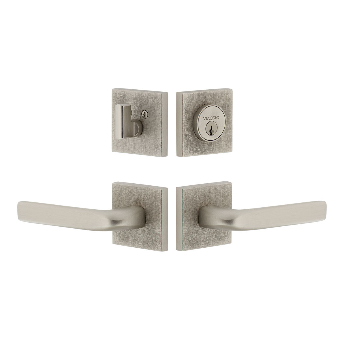 Quadrato Linen Rosette Entry Set with Bella Lever in Satin Nickel