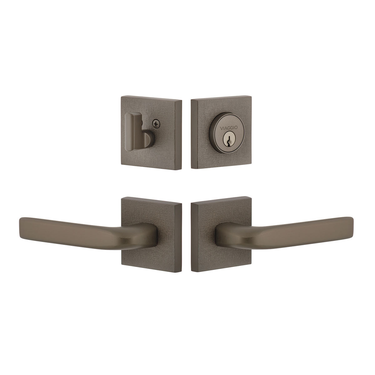 Quadrato Linen Rosette Entry Set with Bella Lever in Titanium Gray