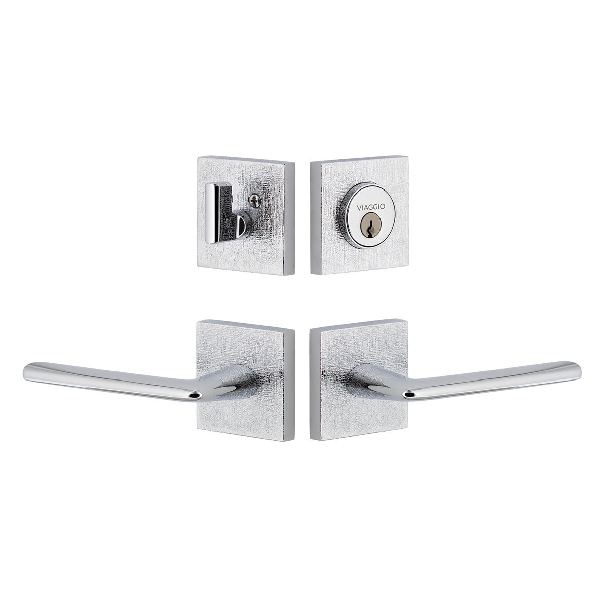 Quadrato Linen Rosette Entry Set with Brezza Lever in Bright Chrome